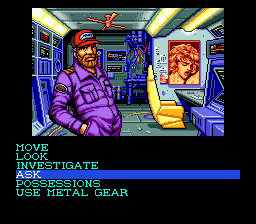 A screenshot of Snatcher for the Sega CD.