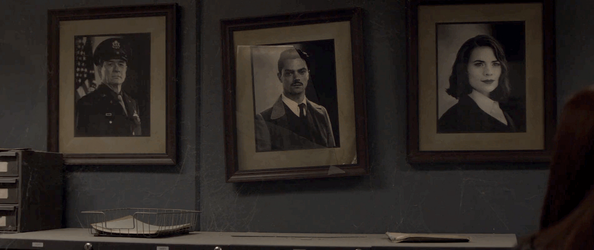 Portraits of Chester Phillips, Howard Stark, and Peggy Carter from Captain America: The Winter Soldier