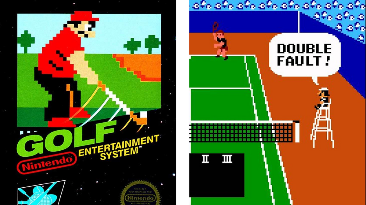 Mario on the titles of both Golf and Tennis for the NES