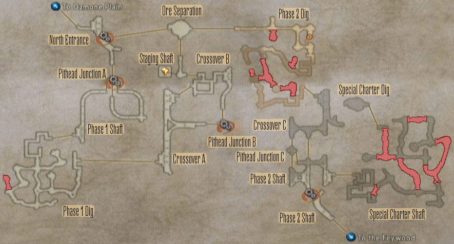 Map of the Henne Mines, one of several complex map designs in Final Fantasy XII