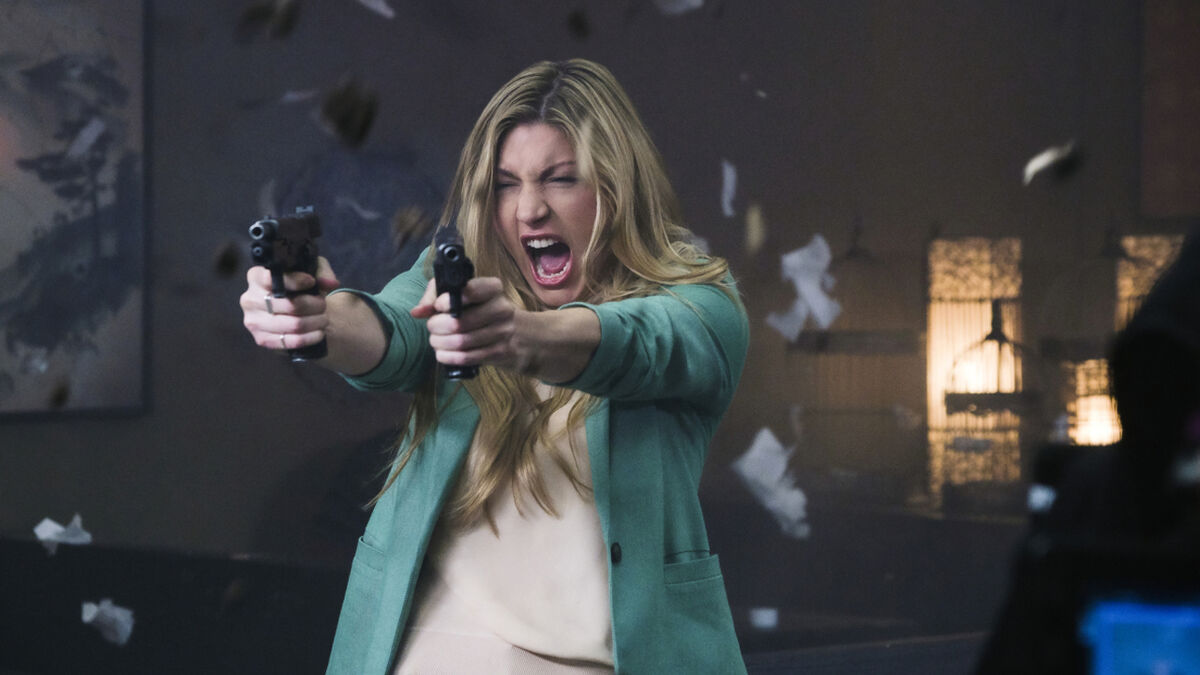 Ava (Jes Macallan) goes full John Woo in Legends of Tomorrow (Colin Bentley/The CW)