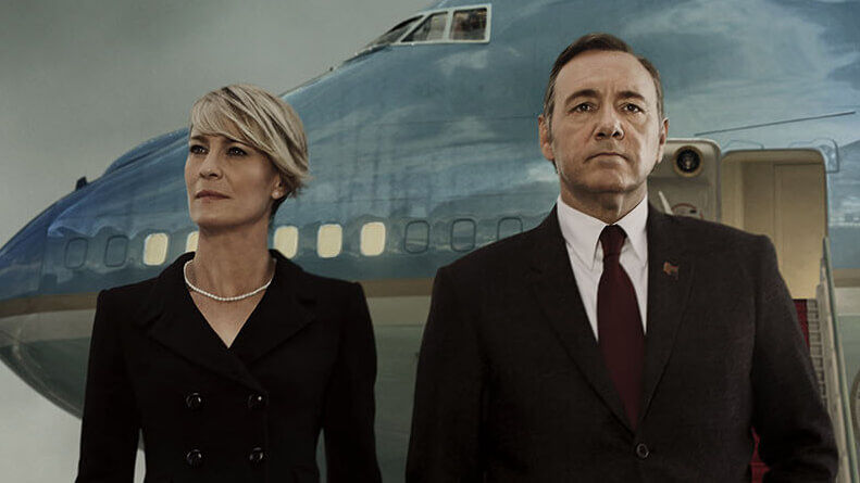 house of cards frank and claire underwood -- robin wright and kevin spacey -- outside air force one