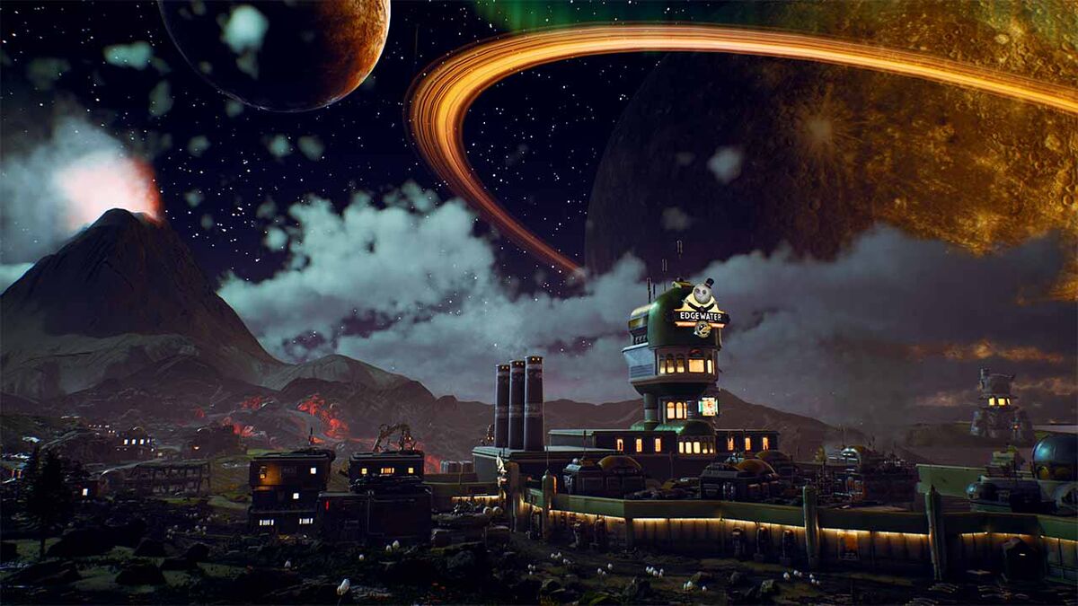 Outer Worlds space view planets with rings