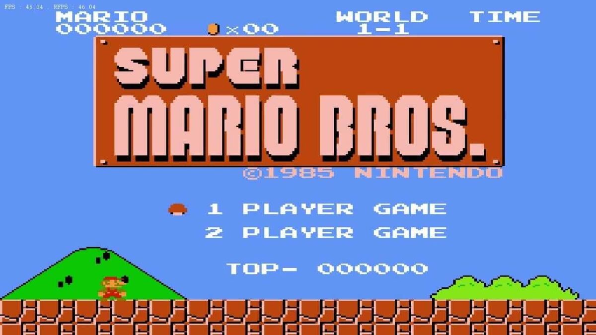 Start screen for Super Mario Bros