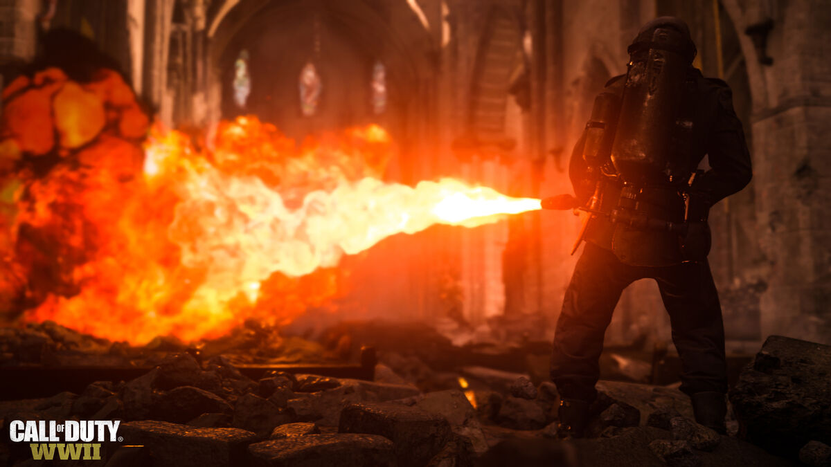 A flamethrower at work in CoD:WWII