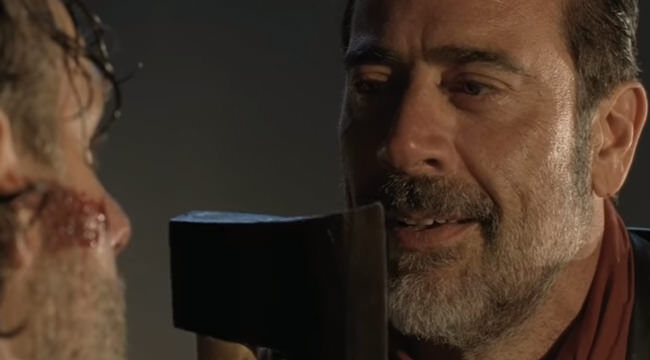 Negan confronting Rick with a lesson in reality in the Season 7 premiere of The Walking Dead