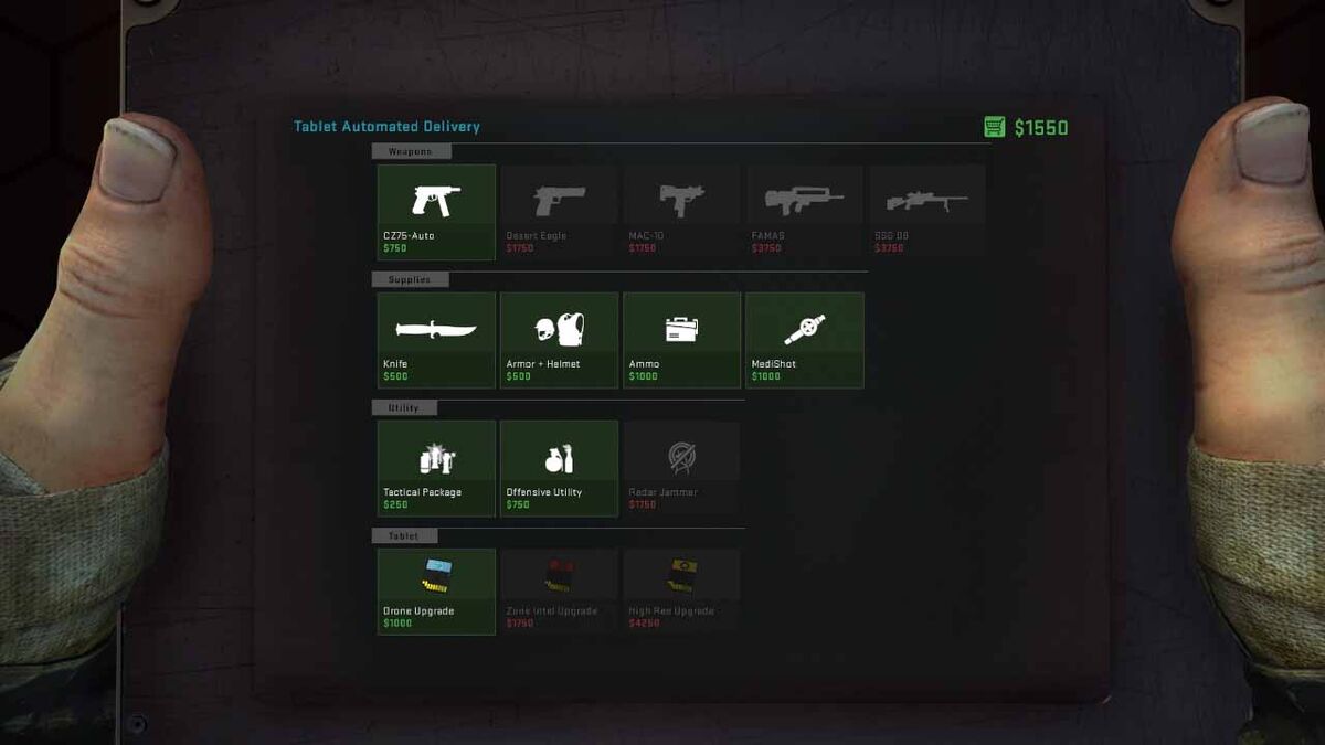 CSGO Danger Zone tablet buy menu weapons drones