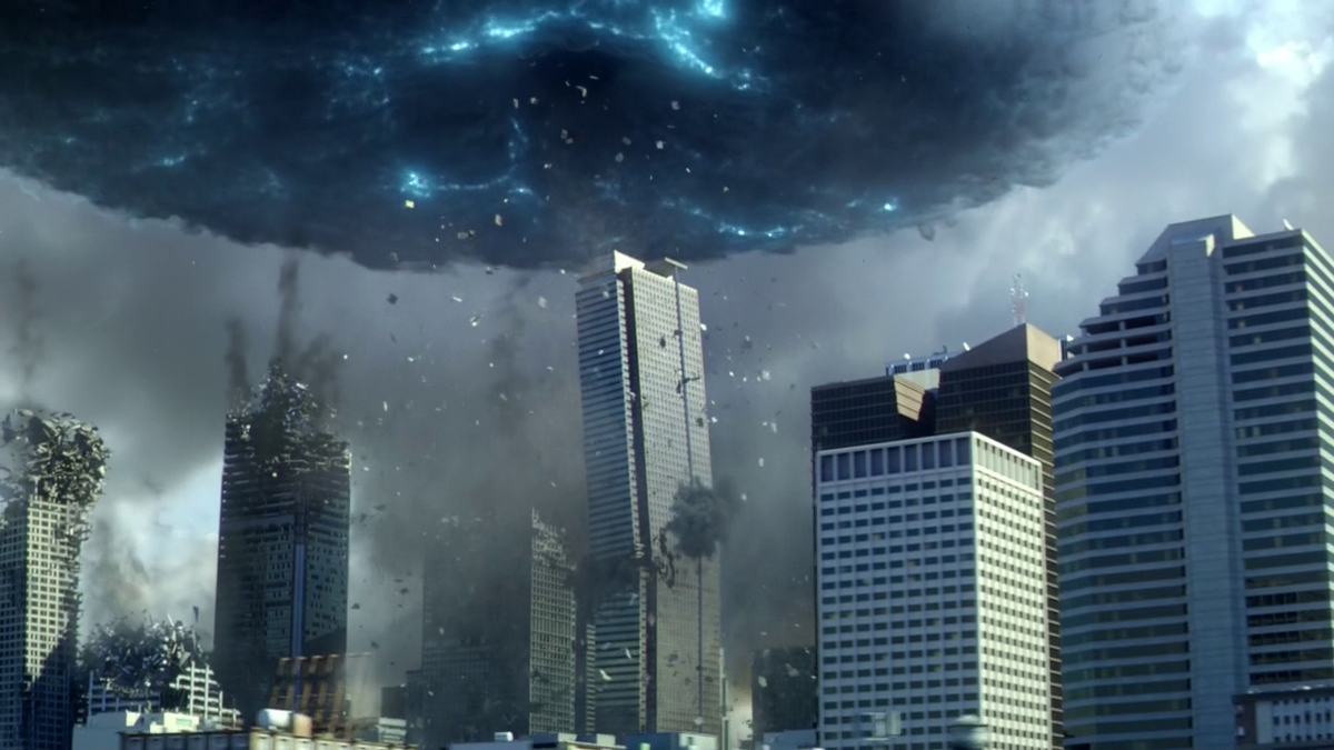 the flash season 1 finale buildings crumble under blue cloud