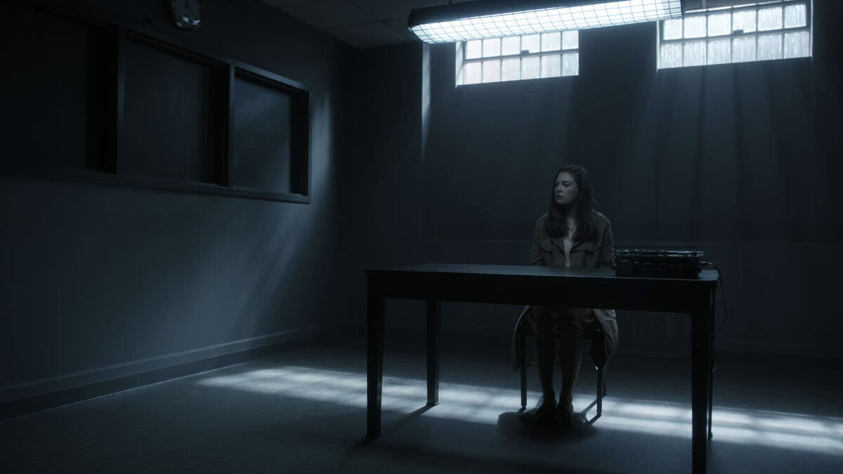 Juliana in an interrogation room The Man in the High Castle episode Travelers