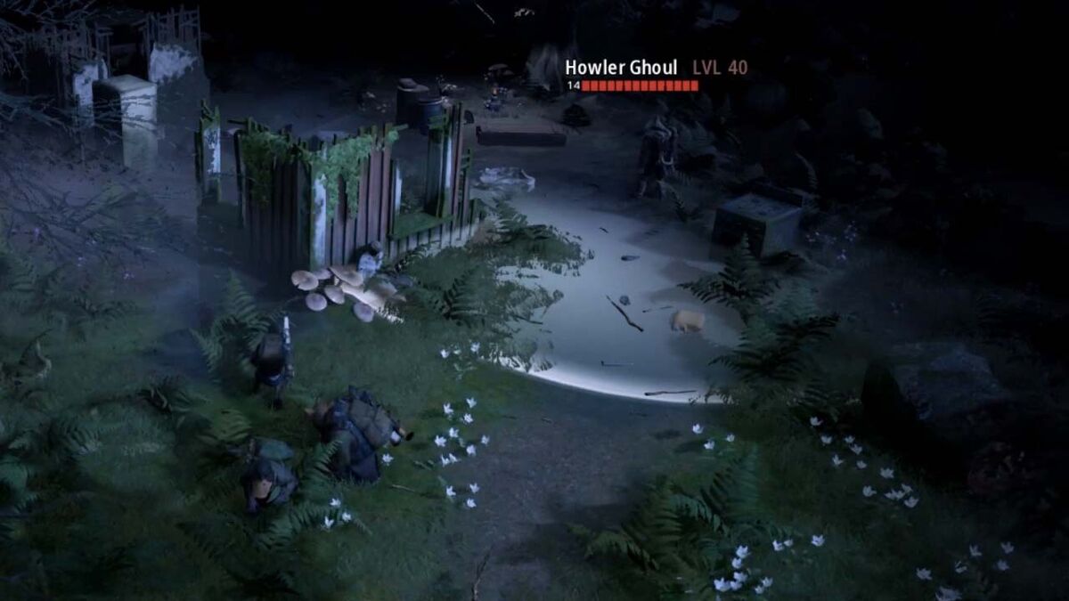 Three squad members hide in Mutant Year Zero