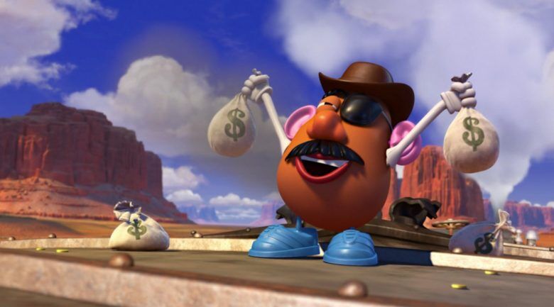 Mr. Potato Head with money bags