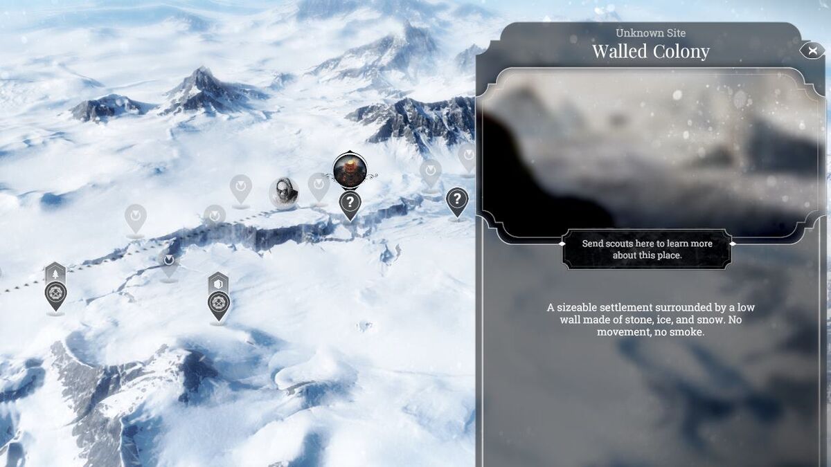The overmap in Frostpunk with areas to explore
