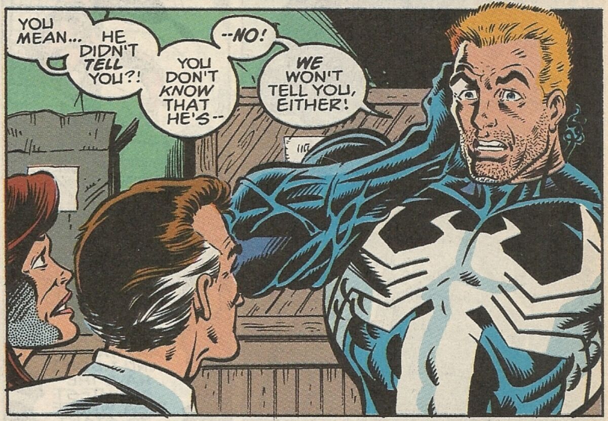 Venom's human host talking to onlookers.