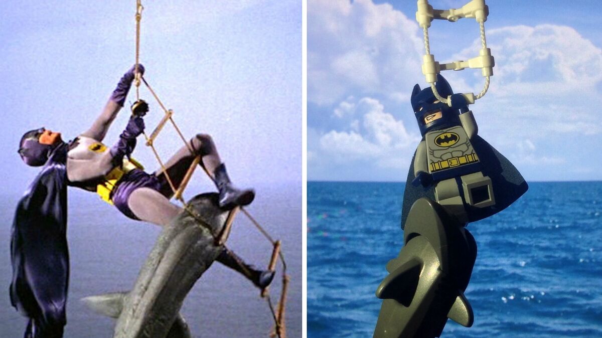 adam west batman shark attack and lego batman shark attack