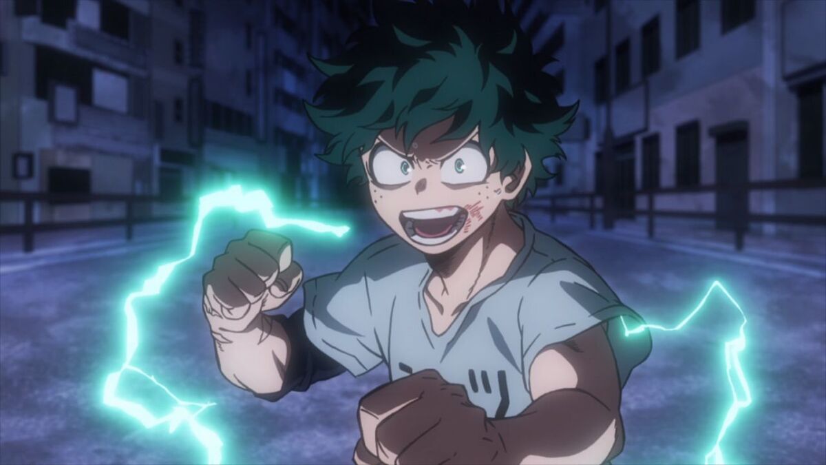 Deku during his fight with rival Bakugo