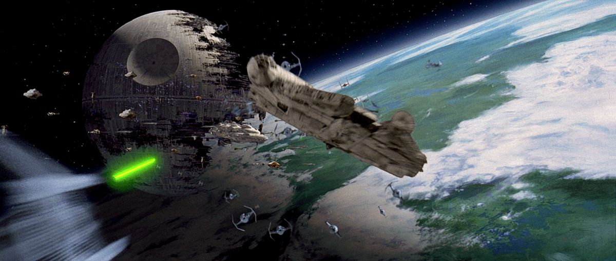Star Wars ship The Millennium Falcon at the Battle of Endor
