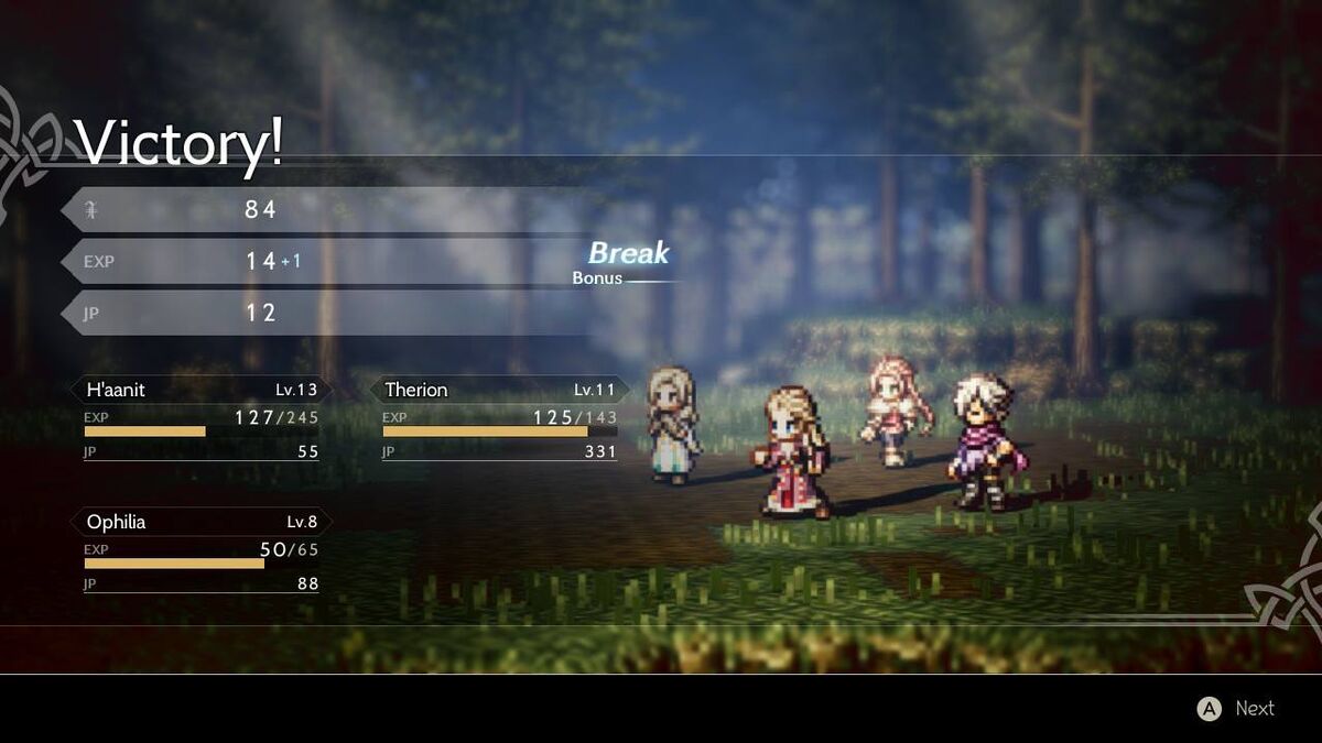 Octopath Traveler battle victory