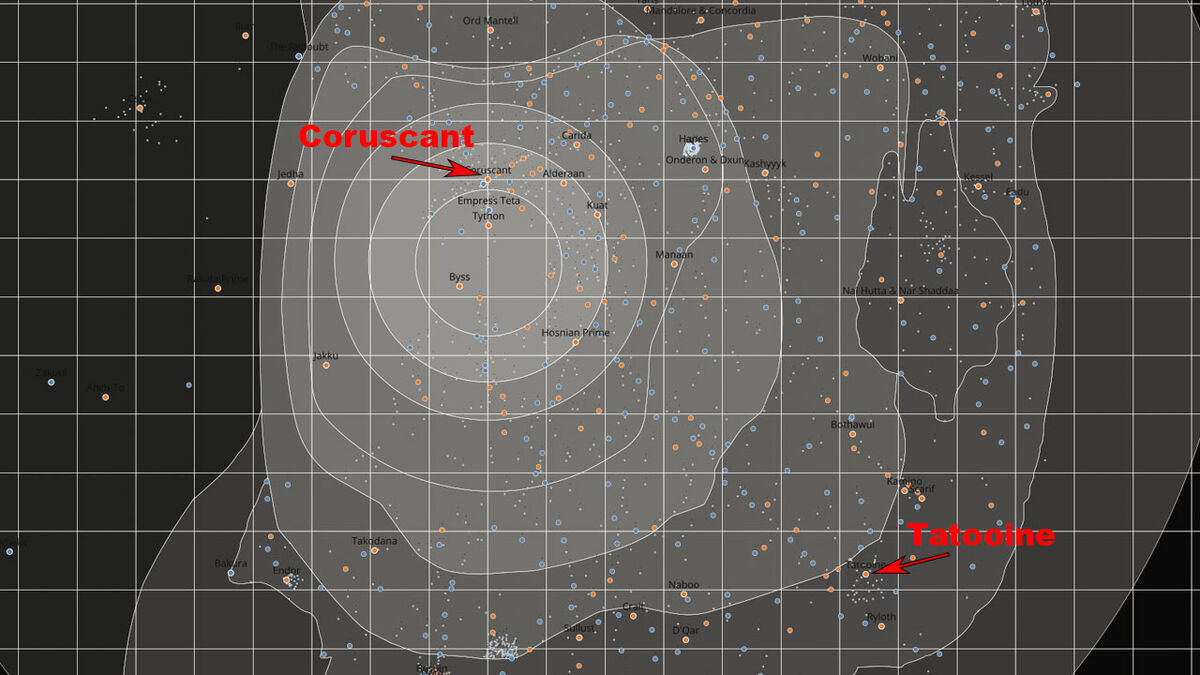 Star Wars galaxy map Tatooine Coruscant