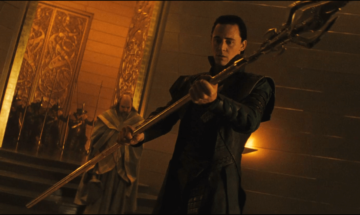 Loki holds Odins spear Gungnir