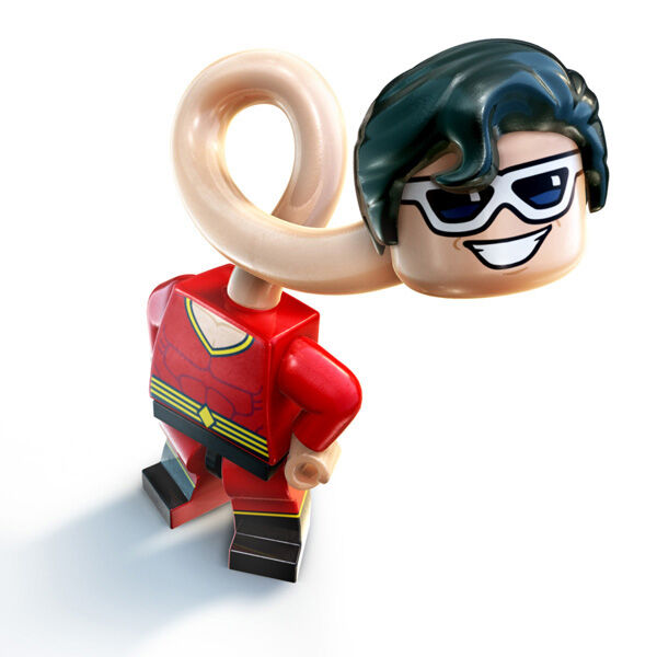 LEGO Plastic Man stretching and looping his neck around.