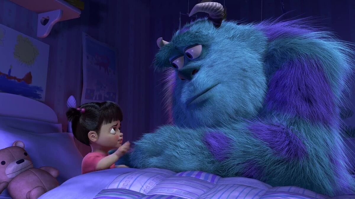 Boo and Sulley say goodbye in monsters, inc.