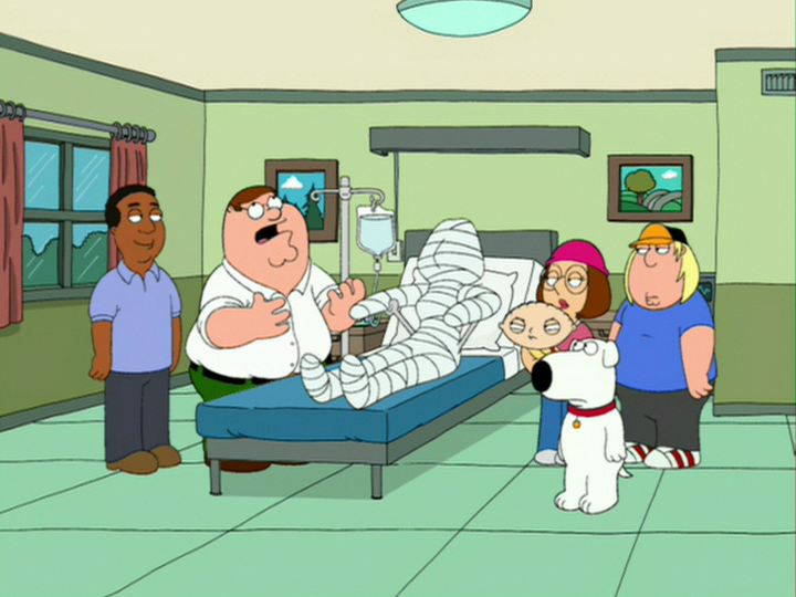 Lois wrapped in gauze after getting burned