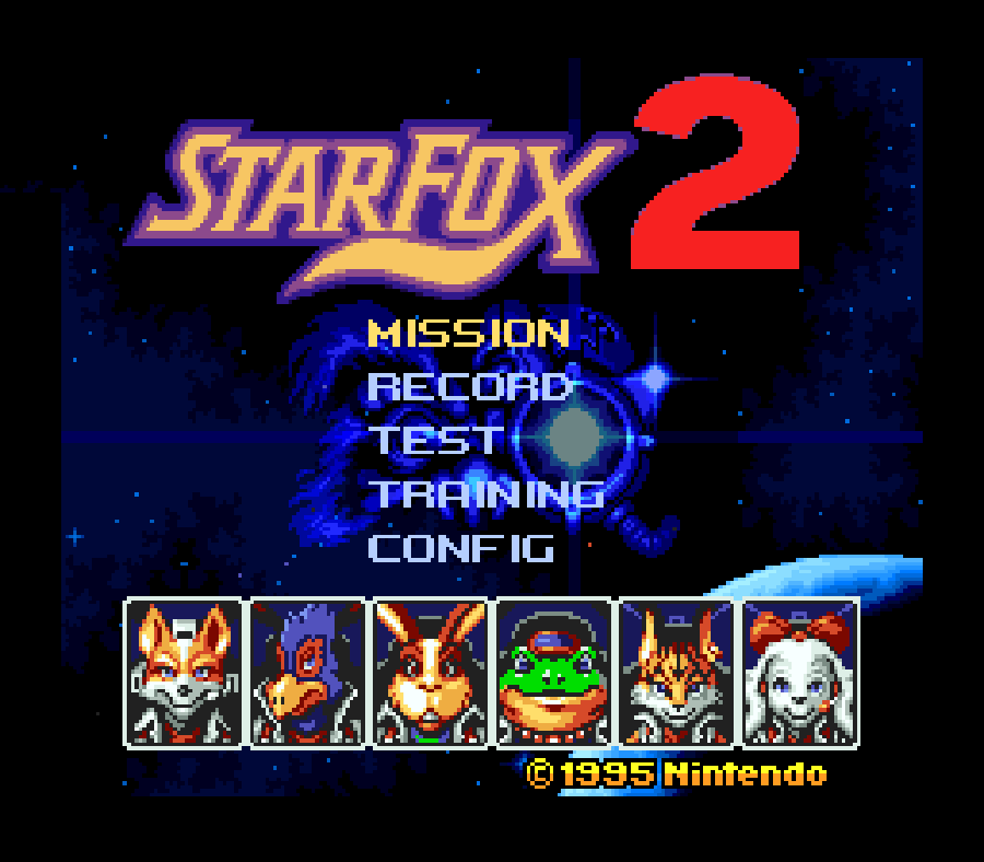 Star Fox 2 title screen with Miyu and Fay on the roster