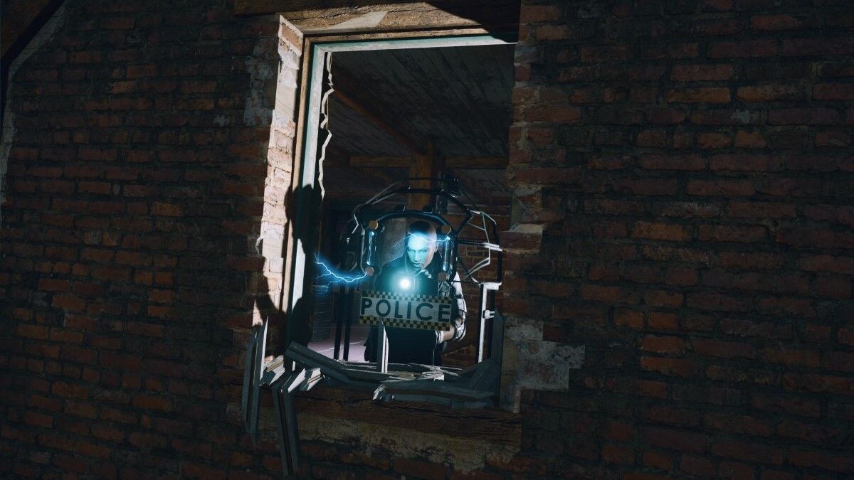 Clash uses her constructed wall to peek outside a window.
