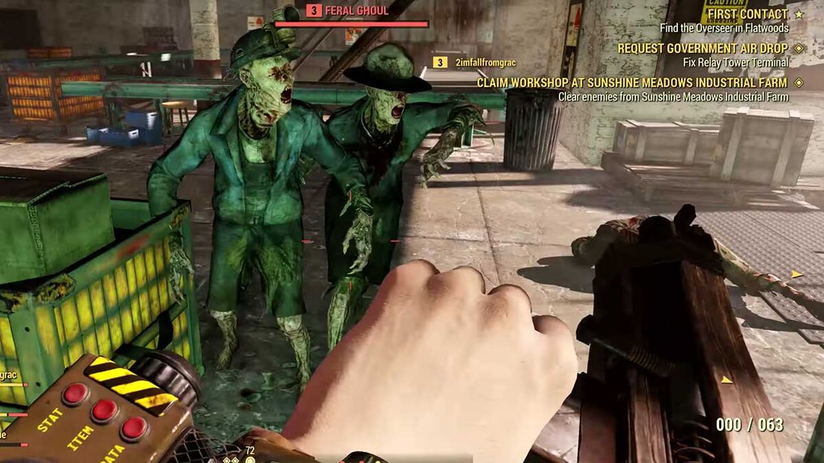 Two feral ghouls attack a Public Workshop in Fallout 76