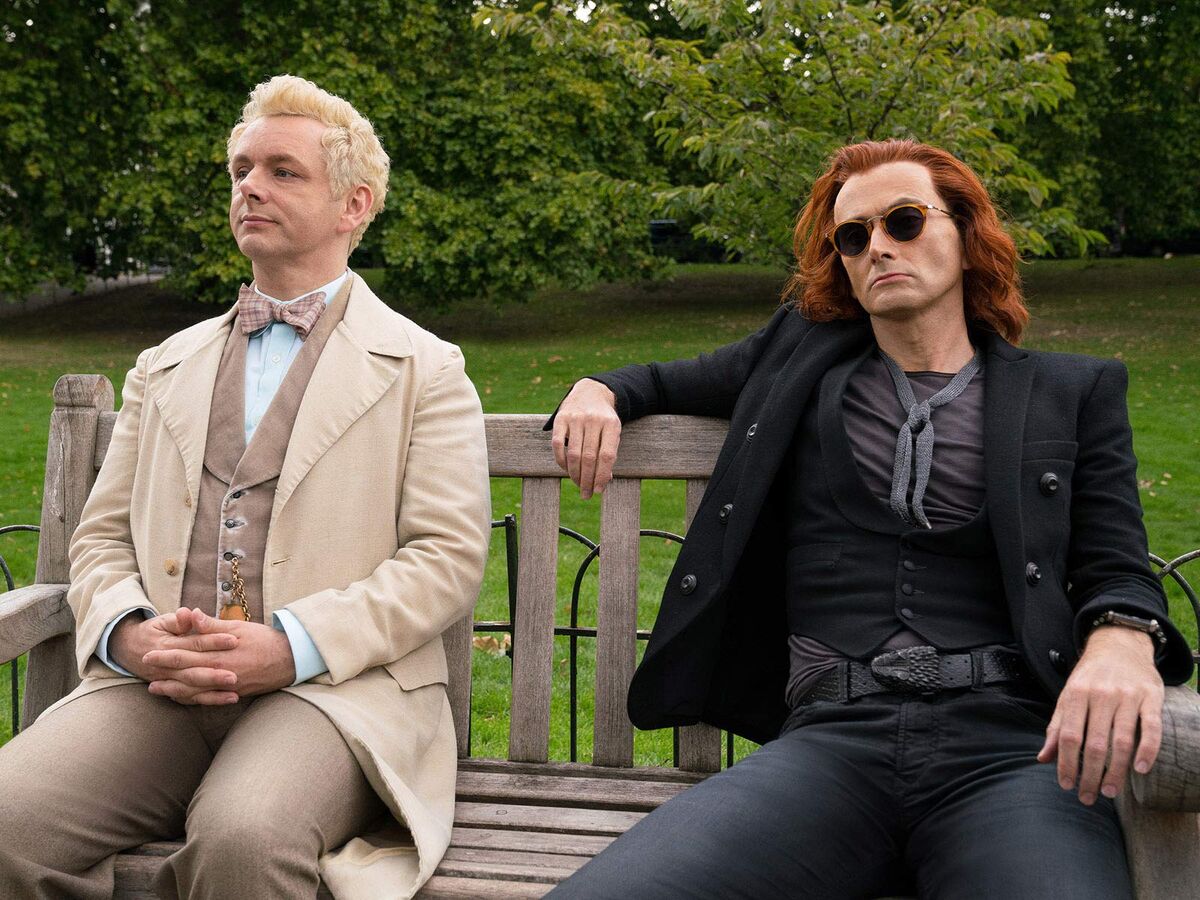 Aziraphale and Crowley bench Good Omens