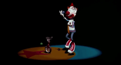 Red helping his clown buddy juggle