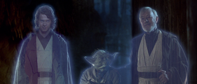 Anakin Skywalker, Yoda and Ben Kenobi as ghosts