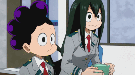 Frog girl hitting her classmate with her tongue.