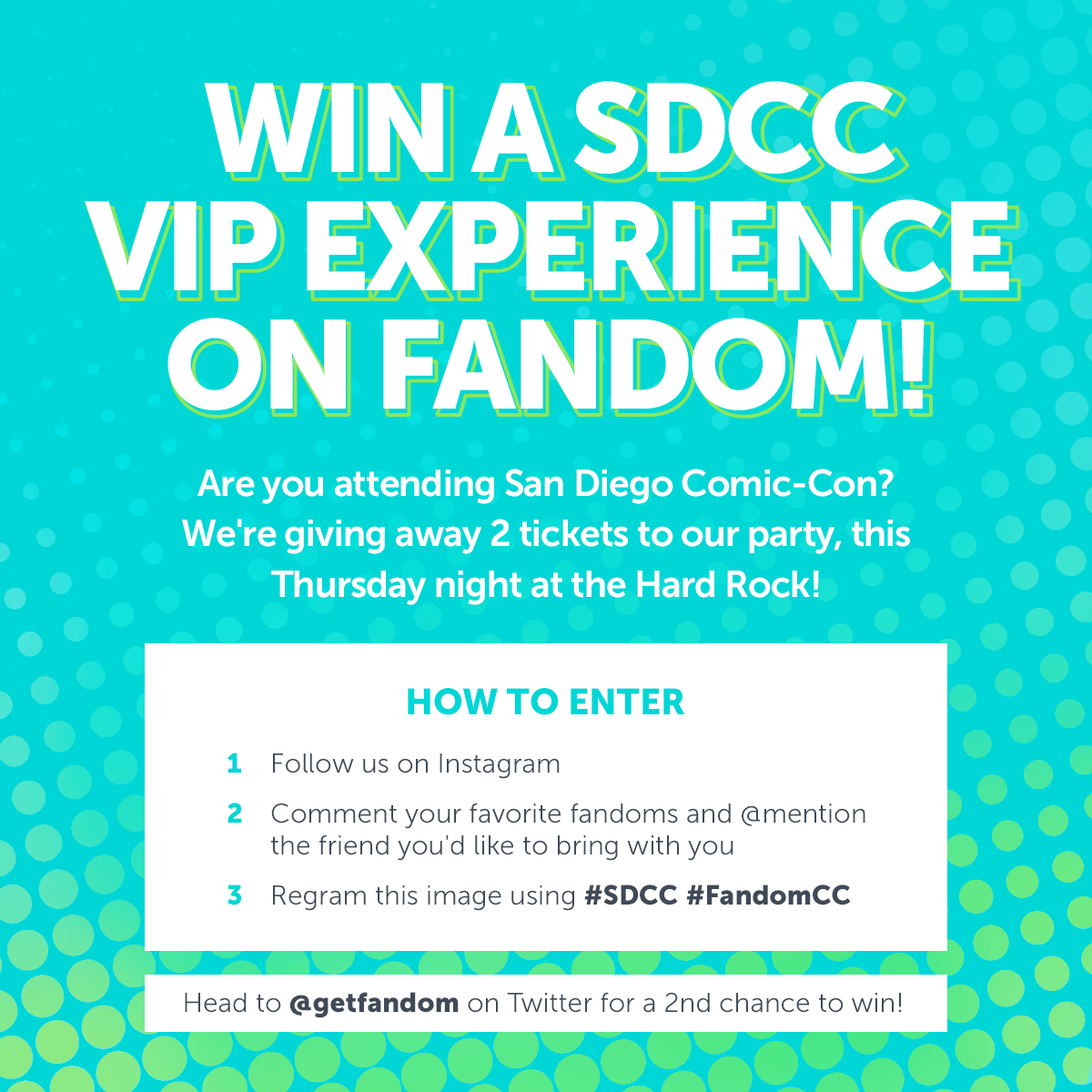 Fandom SDCC Instagram party enter to win