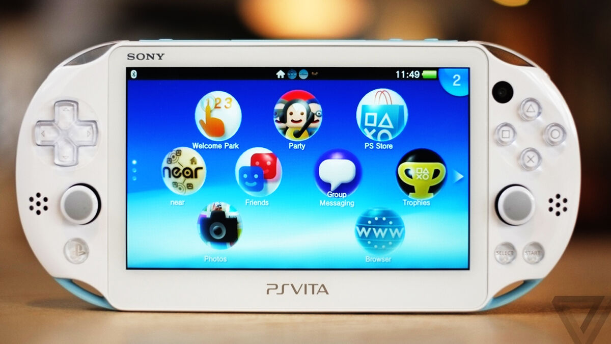 The PSVita is one with logos on a blue background