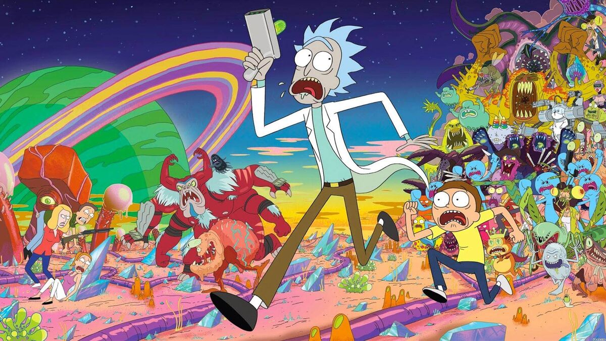 Rick and Morty running away from aliens