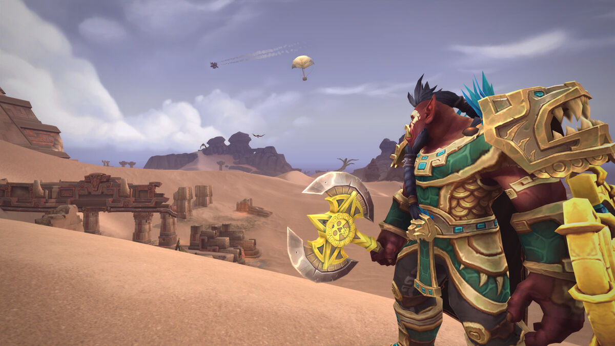 A player looks at a crate drop in the distance.
