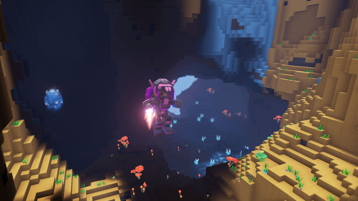A player jetpacking through the world