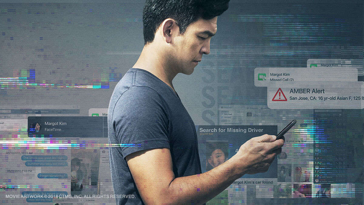 John Cho in Searching, looking through phone