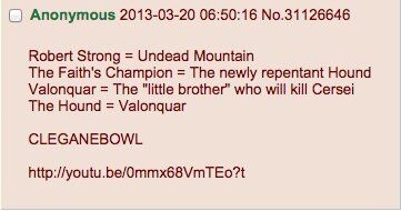Cleganebowl post from 4chan