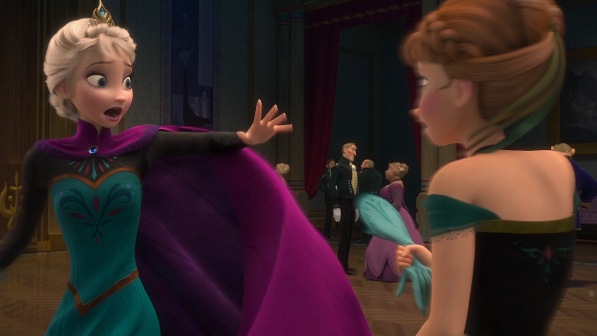 Anna grabs Elsa's glove