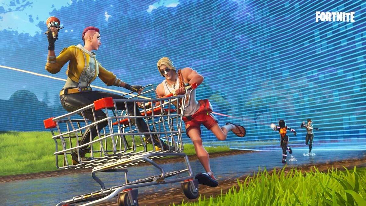 Shopping cart in Fortnite Steady Storm mode as storm comes in