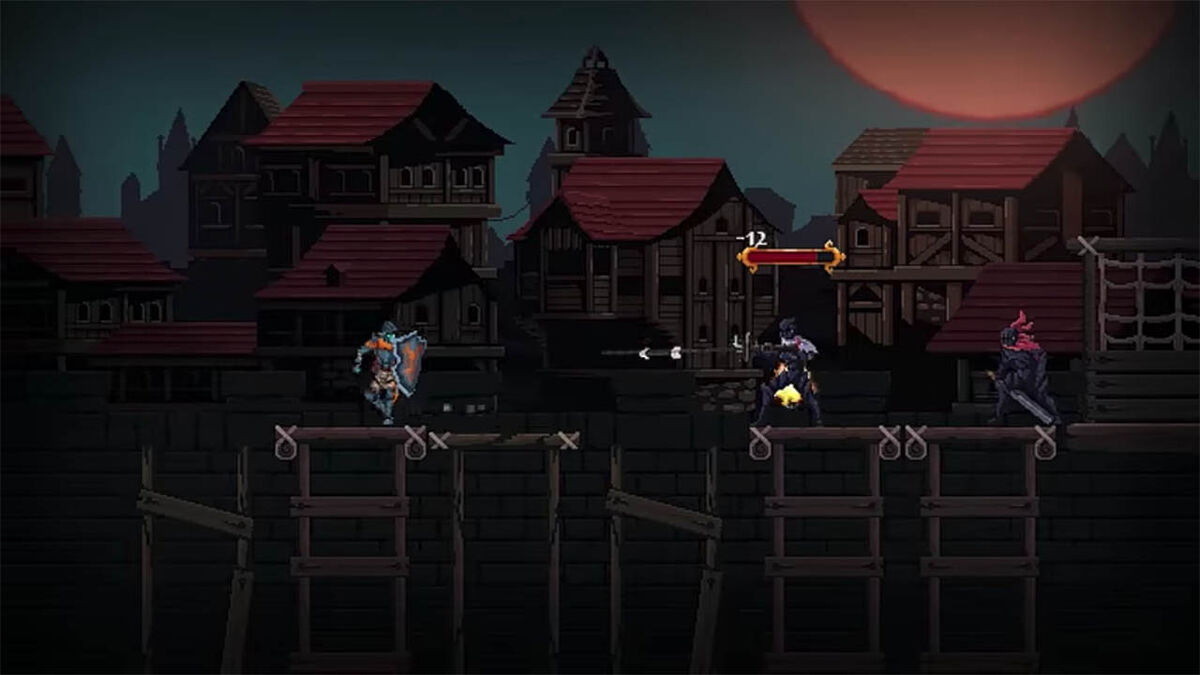 Holding up shield while enemies shoot arrows.