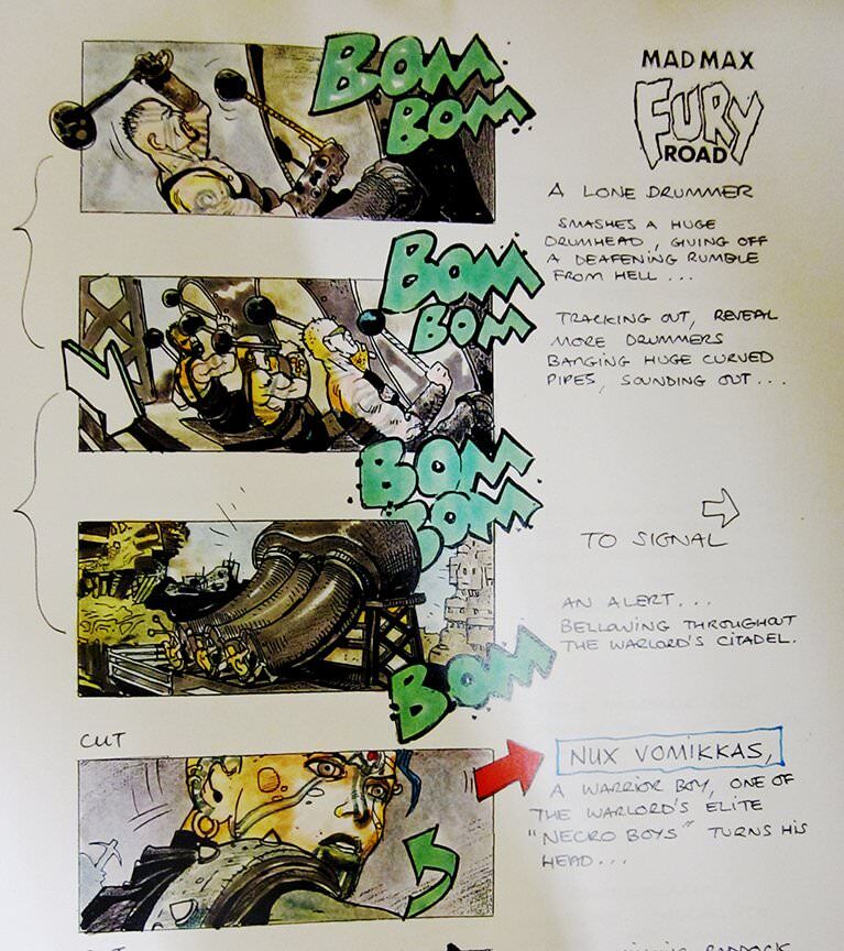 Original storyboards for the drumming sequence.