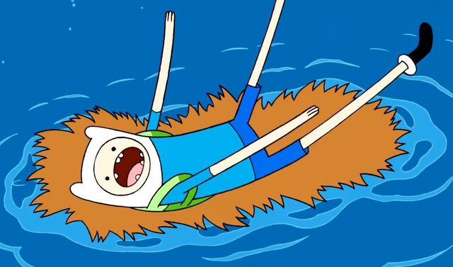 File:S1e16 Finn in ocean with busted sleepingbag.png