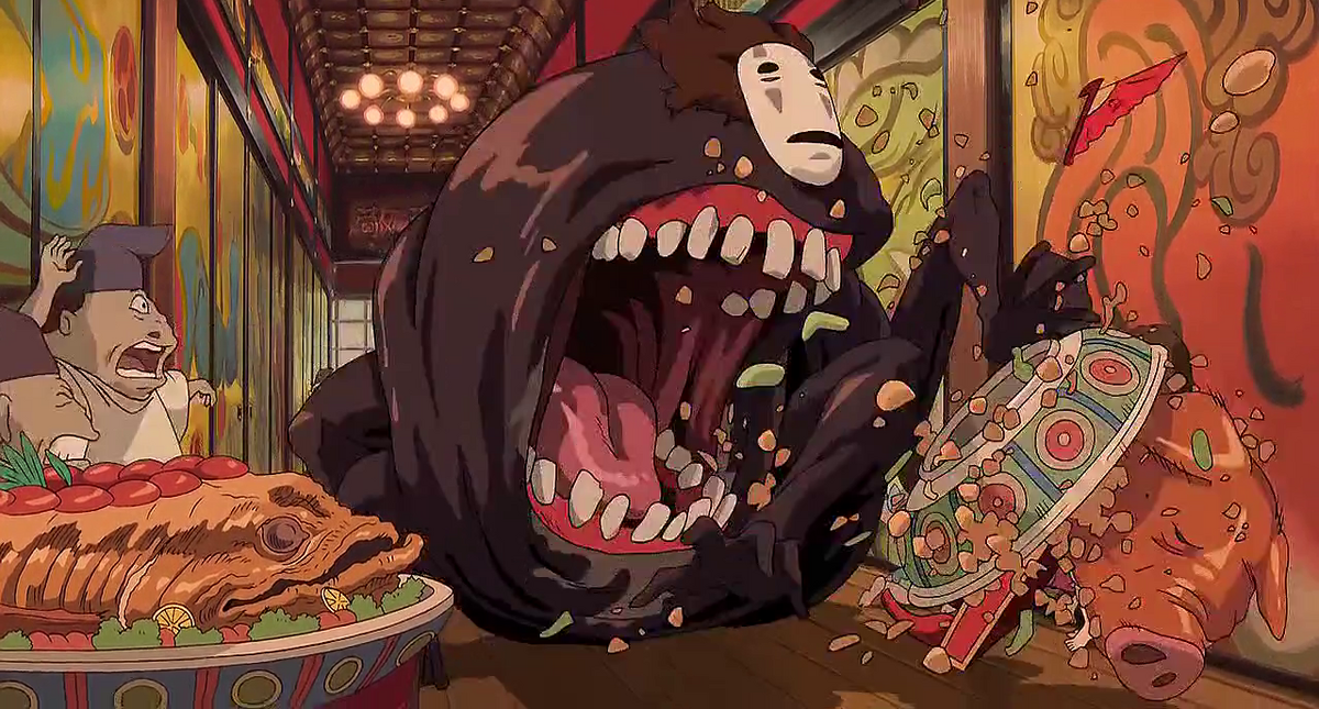 No-Face reveals his mouth in Spirited Away