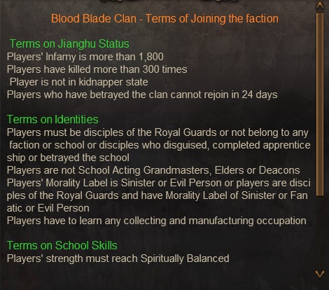 Terms of Joining the faction