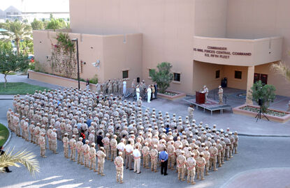 US Navy 051103-N-5863B-001 Vice Adm. David C. Nichols, Jr., addresses Sailors during the change of command of U.S. Naval Forces Central Command-5th Fleet to Vice Adm. Patrick M. Walsh at a ceremony outside 5th Fleet headquarter