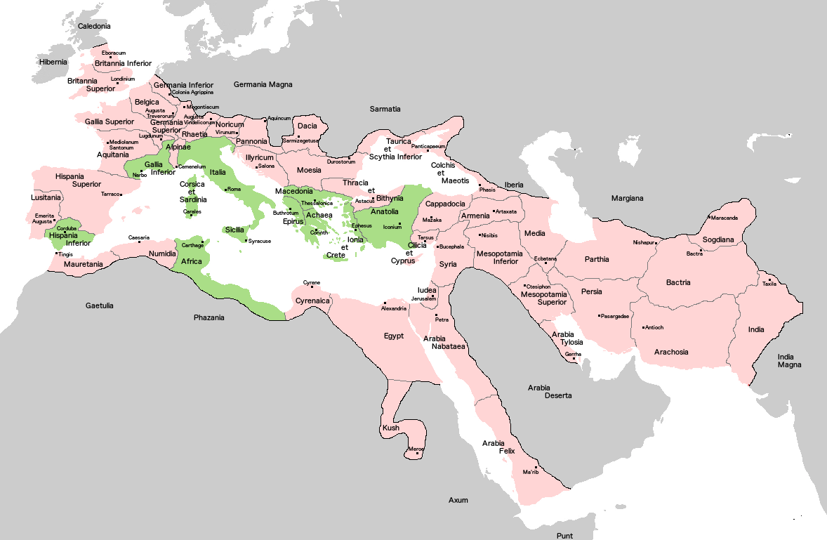 Image Map of the Roman Empire Provinces Labeled 117 AD (Guardians