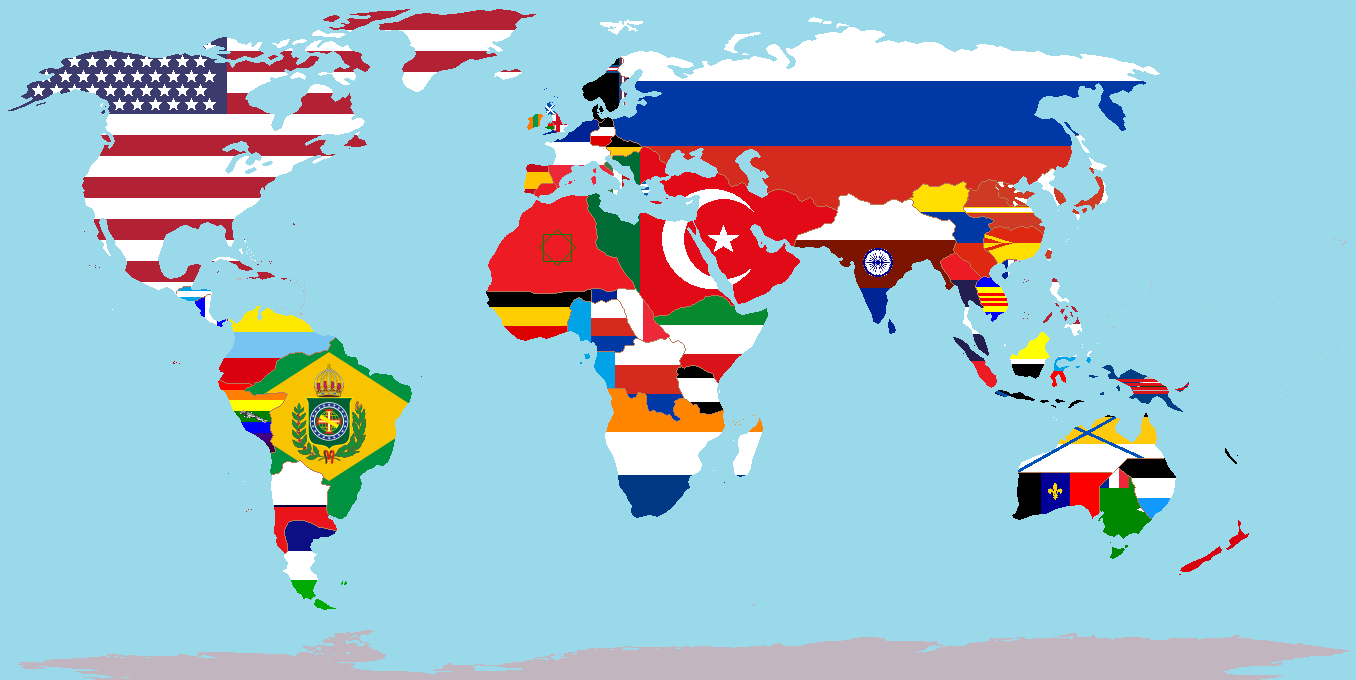 Image World Political Map With Nations Overlaid On Their Flags A